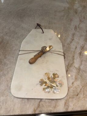 Marble cutting/display board with cheese knife